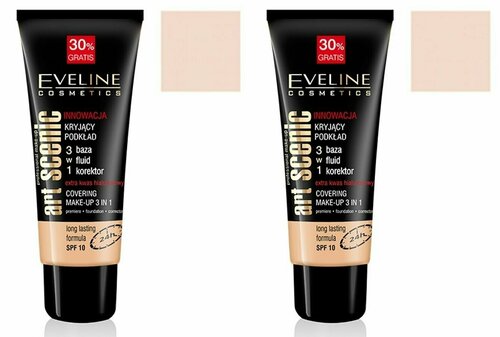 EVELINE Тональный крем 3в1 PROFESSIONAL ART MAKE-UP тон светлый бежевый, 30 мл, 2шт.