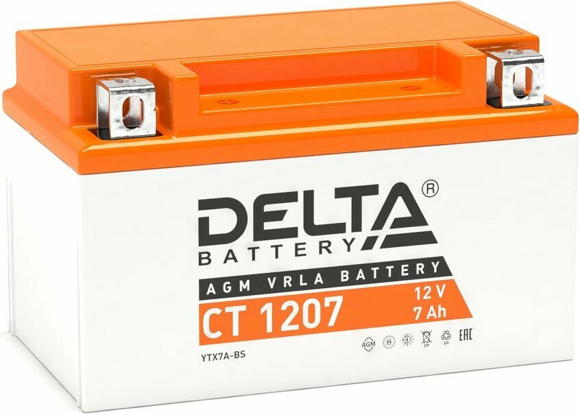 Аккумулятор Мото 12V 7 Ач 150X86x94 105A +/- Agm Залит Гарантия 1 Год Delta арт. CT1207