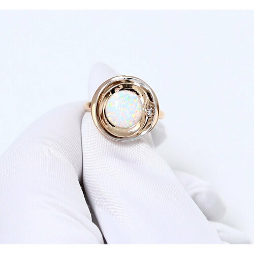 фото Кольцо diamant online, золото, 585 проба, фианит, опал, размер 18