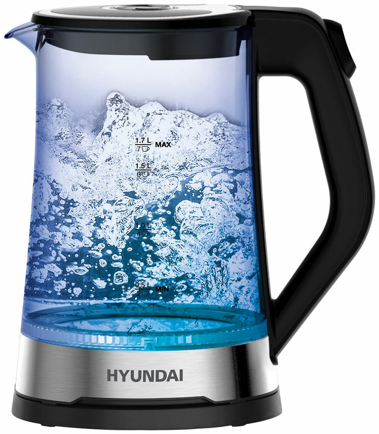 Чайник электрический Hyundai HYK-G3401, подсветка воды, 2200 Вт
