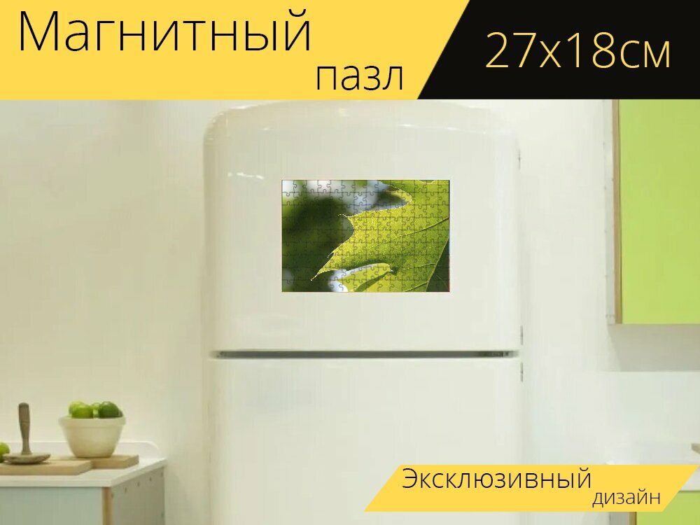 Магнитный пазл "Лист, зеленый, зеленый лист" на холодильник 27 x 18 см.