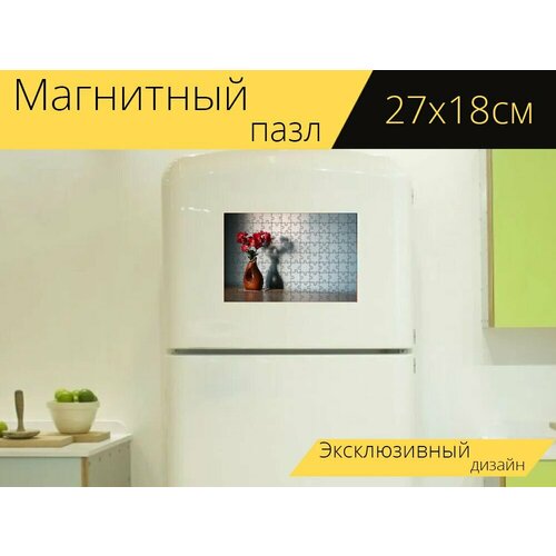 Магнитный пазл Цветок, деревянный, ваза на холодильник 27 x 18 см.