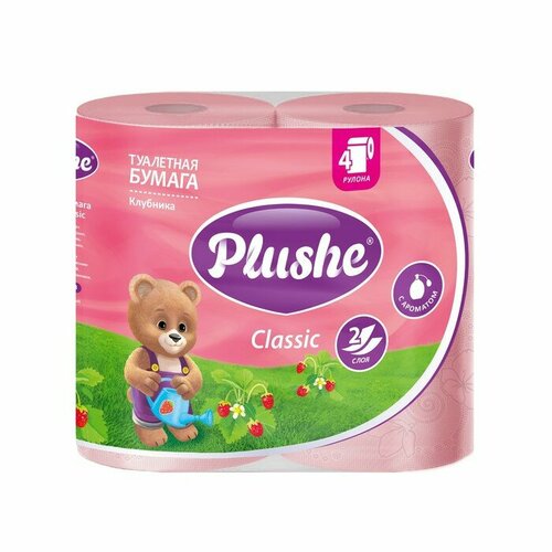 Plushe Туалетная бумага Plushe Classic «Клубника», 2 слоя, 4 рулона