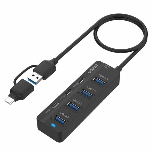 Разветвитель адаптер переходник концентратор Type-C/USB HUB Хаб Onten OTN-UCA2306 7в1 3USB-C+4USB черный 1м