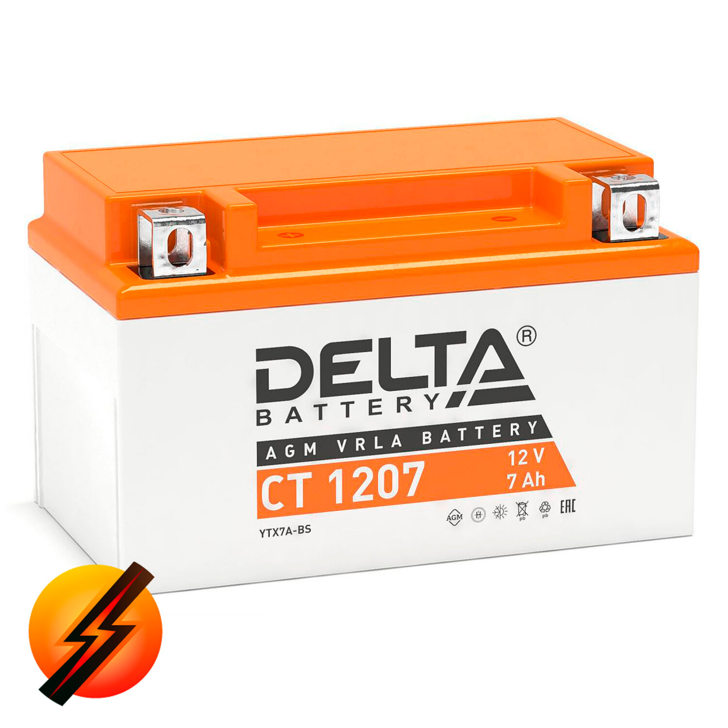 Аккумулятор мотоциклетный Delta CT1207 YTX7A-BS 12V 7Ah AGM(залит и готов к применению)