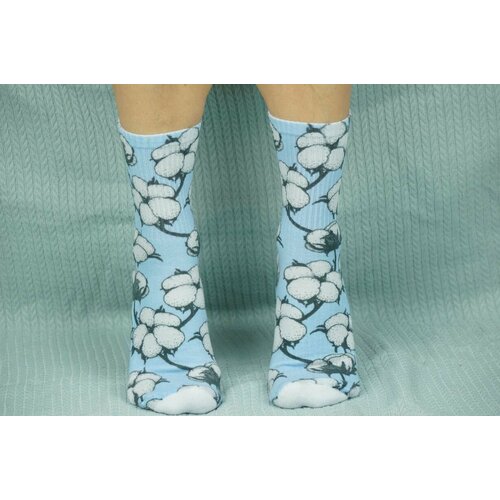 фото Носки cotton print, размер 41/45, голубой, белый хлопковые cotton print