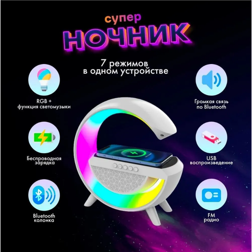 Светильник Ночник c беспроводной зарядкой для телефонаBluetooth-колонка FM радио 138000₽