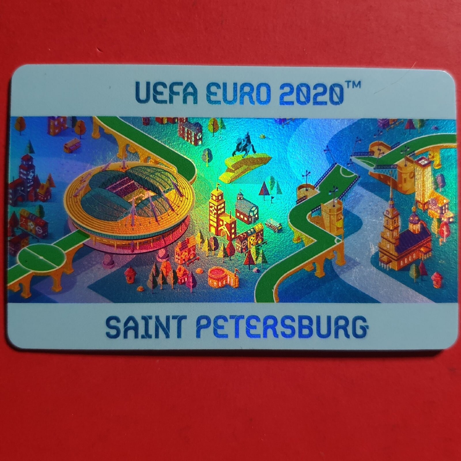Транспортная карта метро Санкт-Петербурга Подорожник - Чемпионат Европы по футболу 2020 (2021). Блестящая переливается на свету