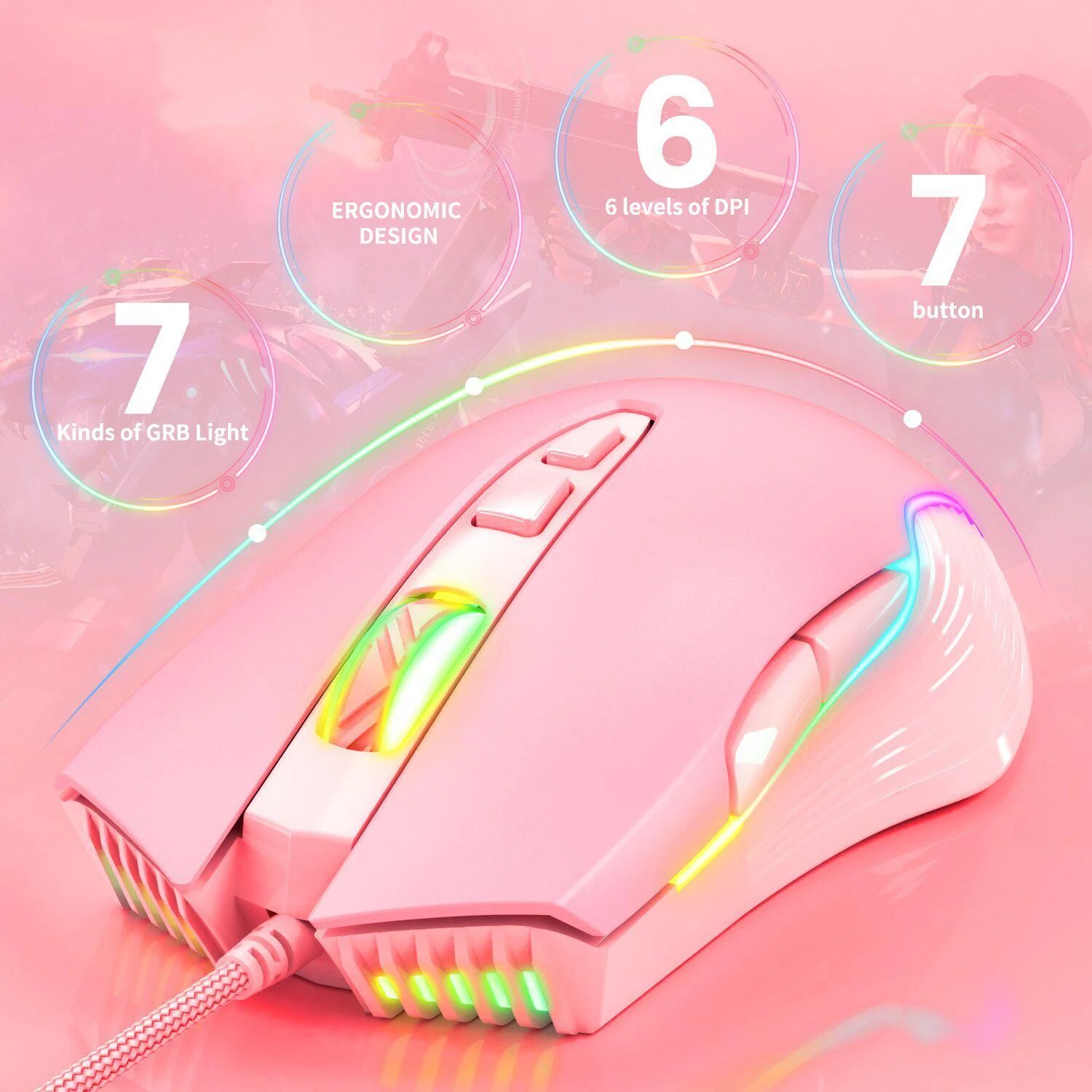 Игровая мышь Мышь проводная ONIKUMA CW905-pink розовый