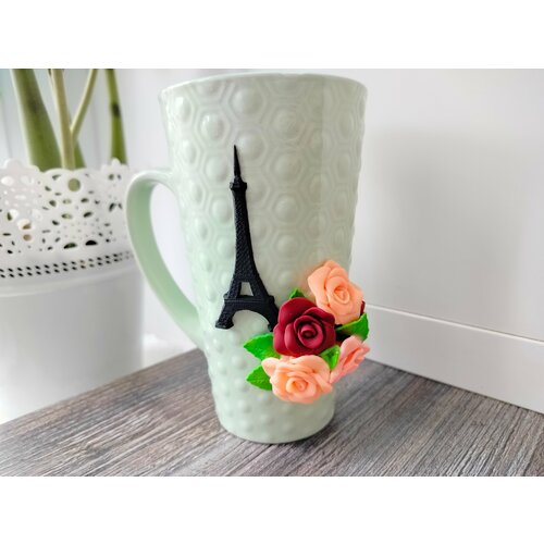 Подарок Кружка Париж с декором из полимерной глины 1590₽