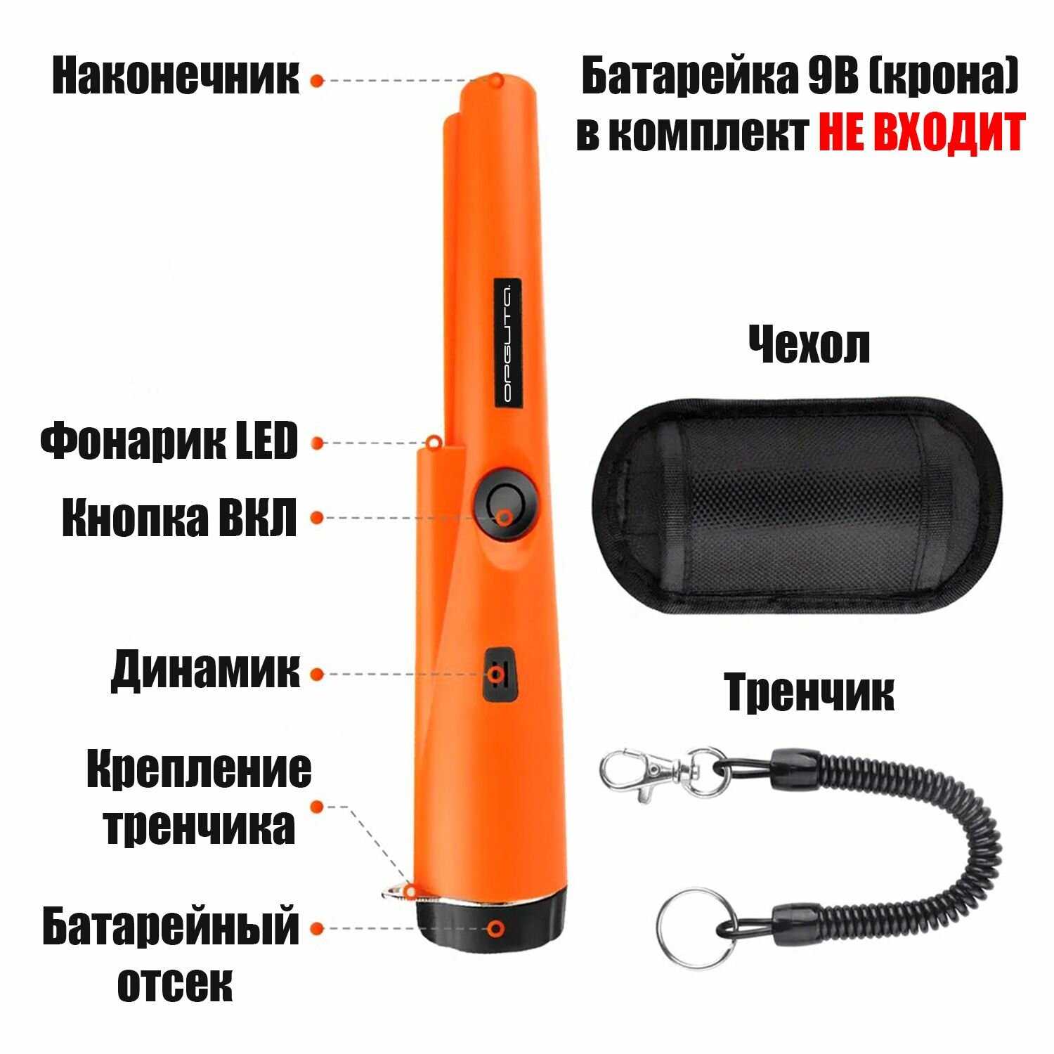 Металлоискатели Металлоискатель пинпоинтер ручной с фонариком Орбита OT-VNP18