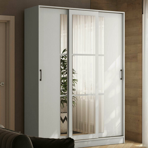 Изображение товара Шкаф-купе для одежды с зеркалом Стиль-2 1600 220,0х160,0х52,0 см, белый