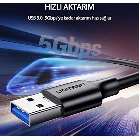 Кабель Ugreen US184 USB 3.0 USB-A - USB-C, 1 м, черный — фото 1