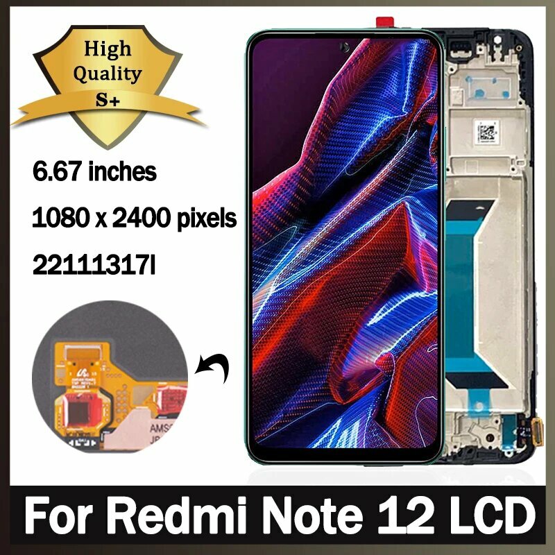 6,67-дюймовый протестированный дисплей для Xiaomi Redmi Note 12 Note 12 22111317 Дигитайзер сенсорного стекла I для Redmi Note 12 4G ЖК-дисплея с рамкой, TFT NO Frame