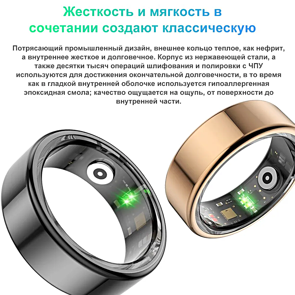 Умное смарт кольцо, Фитнес браслет на палец, Мониторинг здоровья, Фитнес кольцо, 12 размер, Черный — фото 1