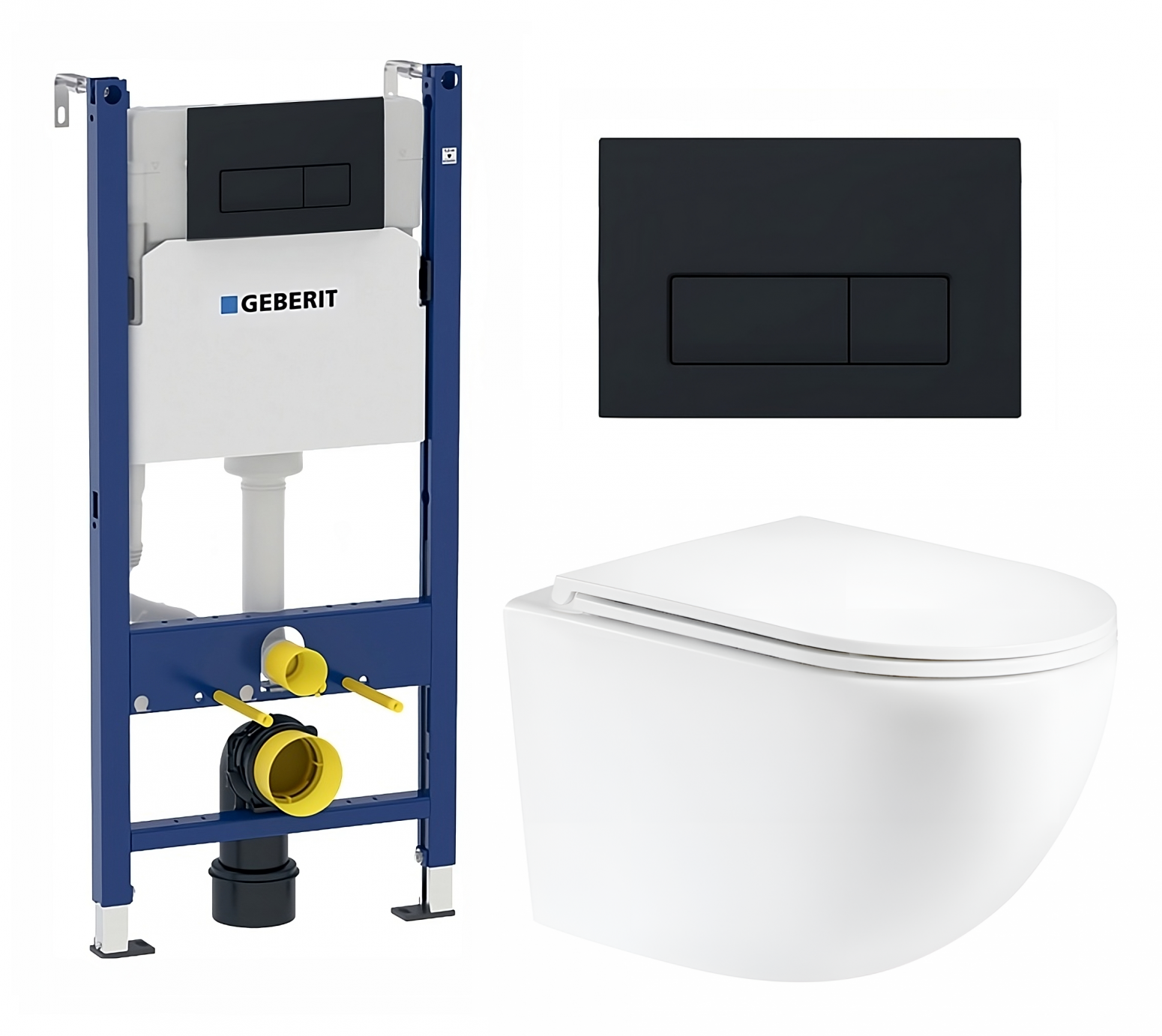 Комплект 3 в 1 инсталляция Geberit Duofix + Унитаз подвесной Enio Unico Tornado EN2105073 + кнопка черная матовая