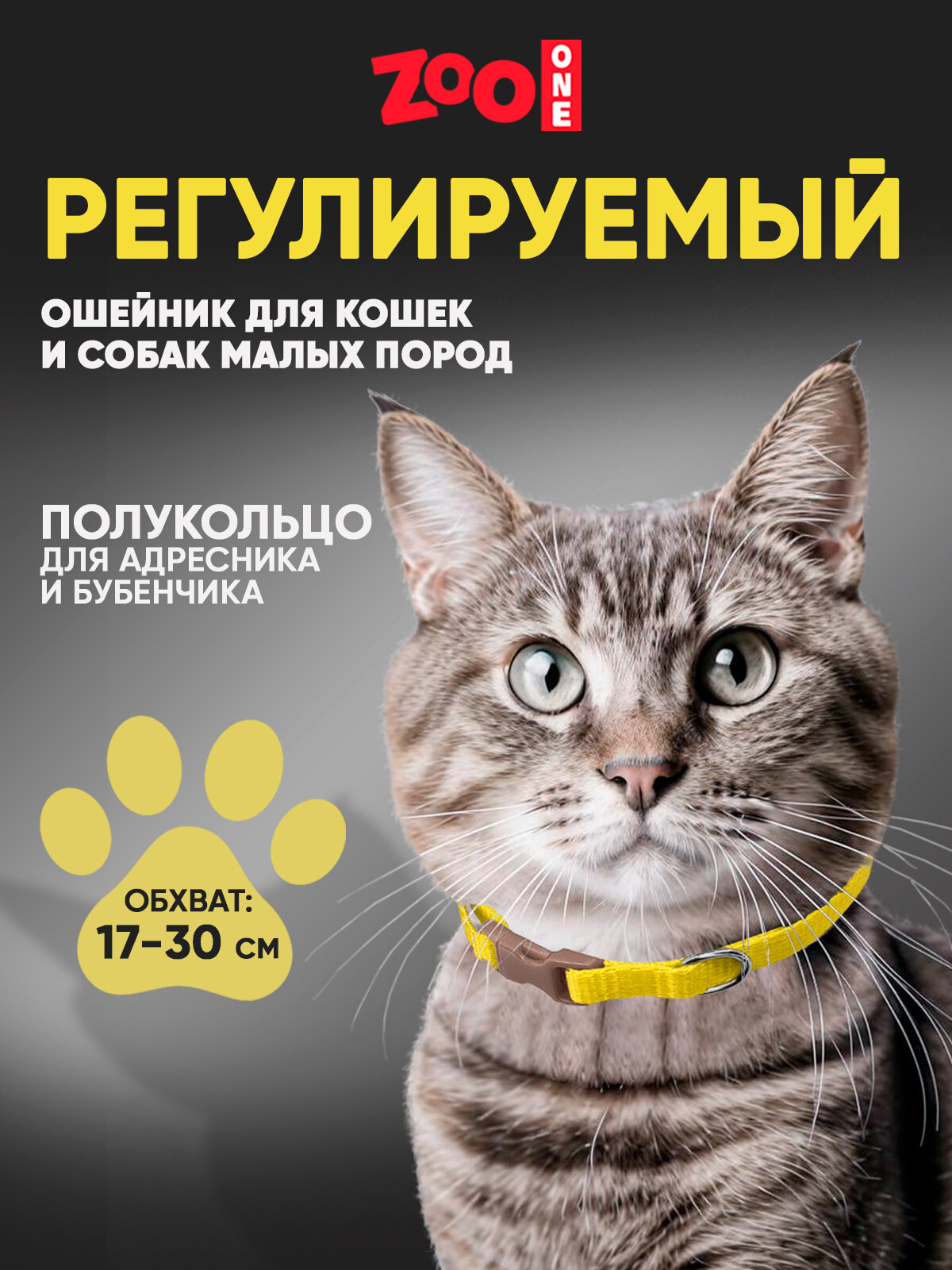 Ошейник для собак и кошек, ширина 10 мм, регулировка длины от 17 до 30 см, пластик, фастекс, лента (золотой) 70-0880