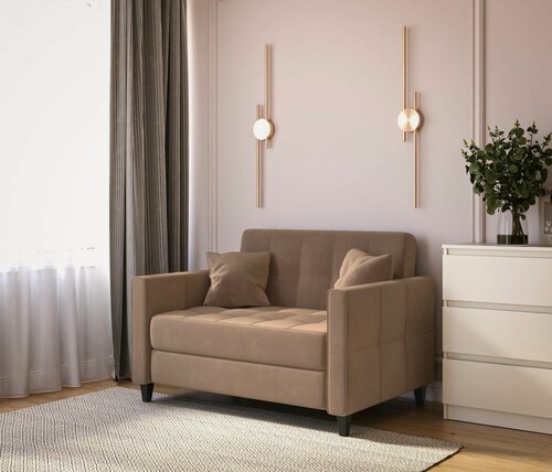 Изображение товара Диван прямой DiHall "Этро" аккордеон, спальное место 195х110, велюр, бежевый