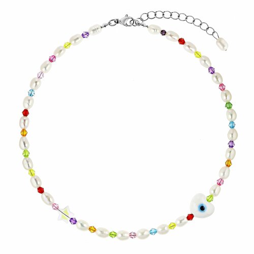 Колье ALLUMER, хрусталь, жемчуг пресноводный, керамика, длина 36 см, light blue