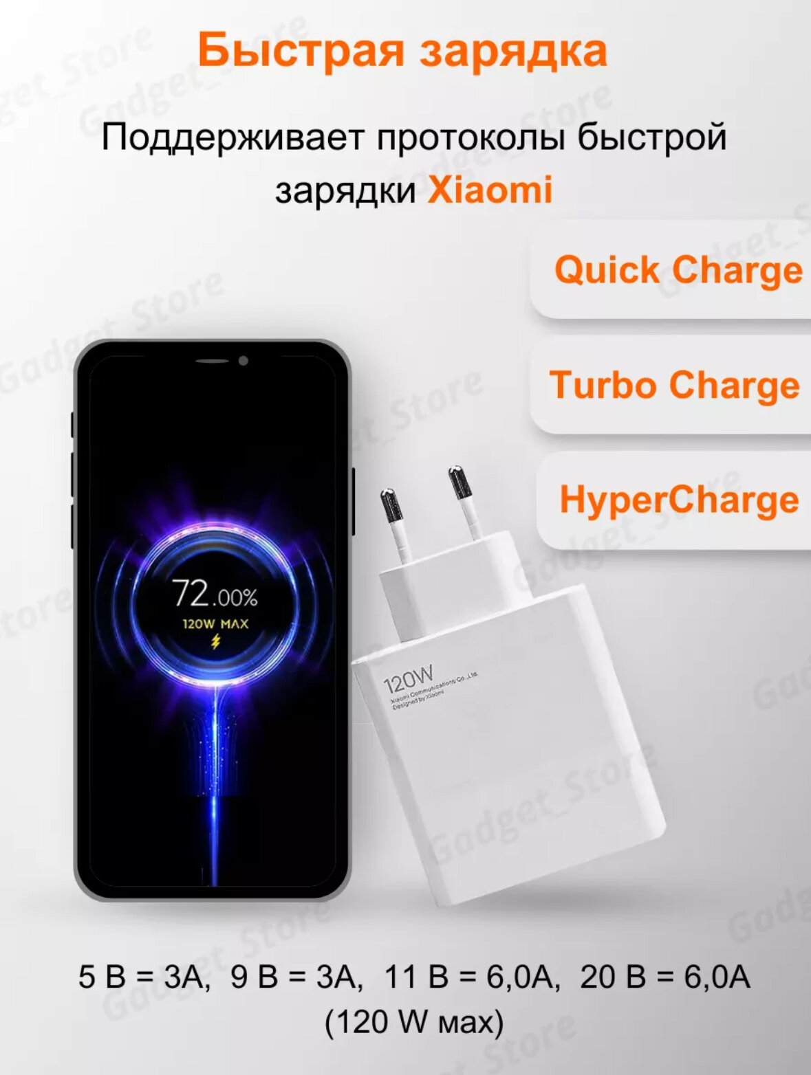 Зарядное устройство, для телефона 120Вт, с кабелем USB Type-C — фото 1