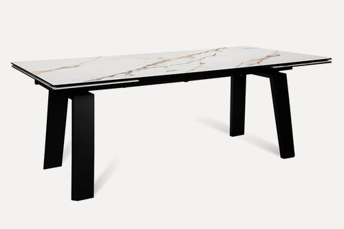 Изображение товара Стол обеденный керамический раздвижной PANAMA 200 ROSE GOLD CER на металлокаркасе, столешница керамика, 200(300)х100 см (розовое золото/черные ножки)