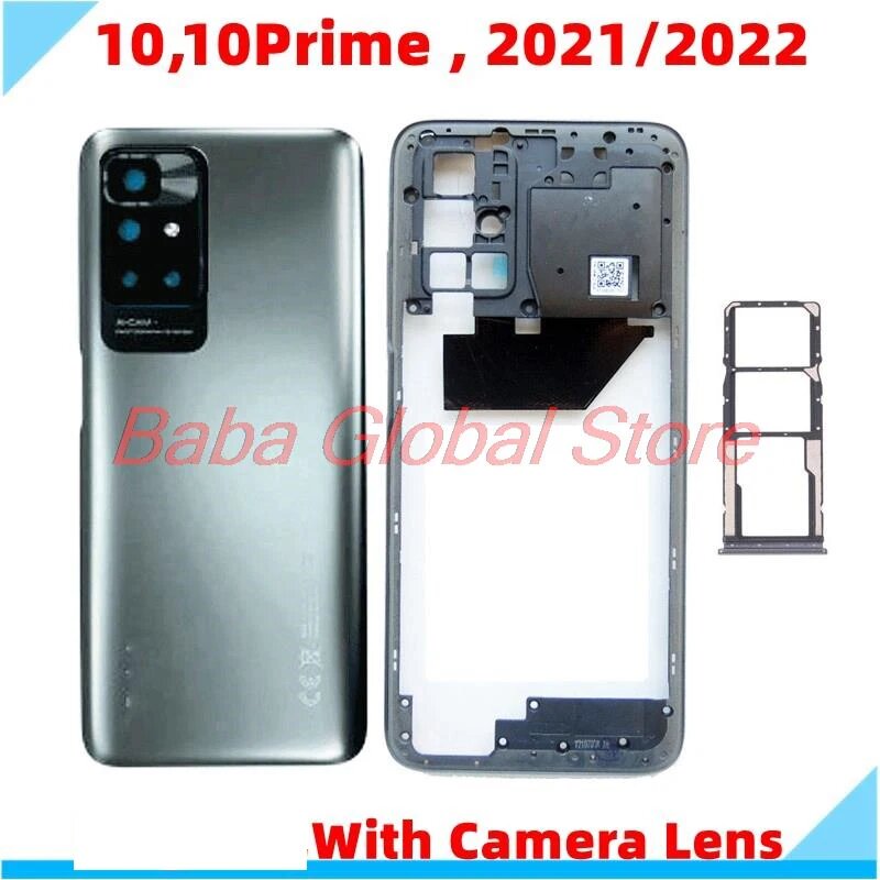 Картинки Для Xiaomi Redmi 10, 10 Prime 2022, корпус средней рамы, объектив камеры с крышкой аккумулятора + ремонт слота для SIM-лотка, Redmi10 Prime Black