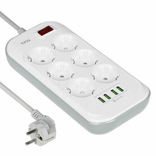 Сетевой фильтр TFN POWER 3 TFN-POWER3WH 6 розеток с крышками USB-порты длина кабеля 2м белый 1994₽