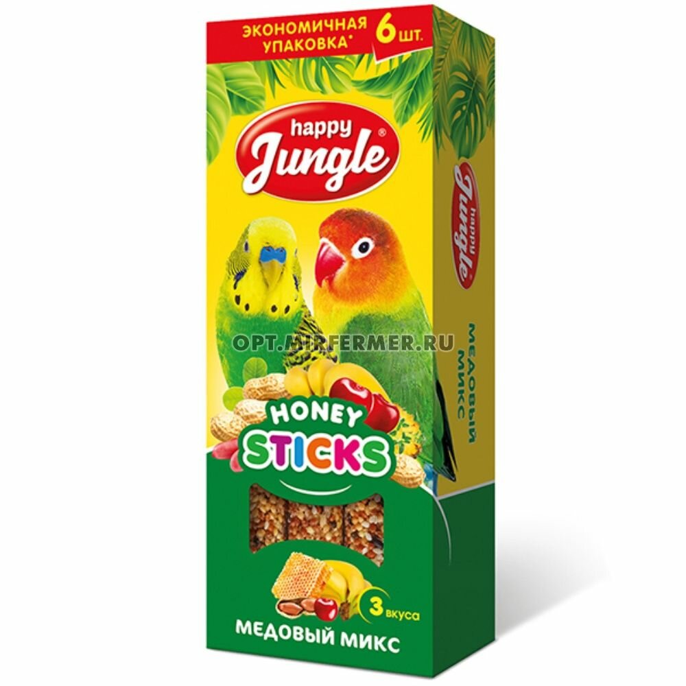 Лакомства для птиц палочки медовый микс 180г 6шт Happy Jungle (Хеппи Джангл)/12
