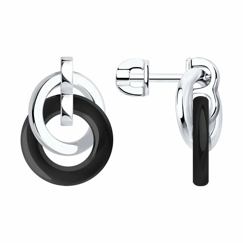 Серьги пусеты Diamant online, серебро, 925 проба, родирование, керамика, длина 1.5 см, , черный
