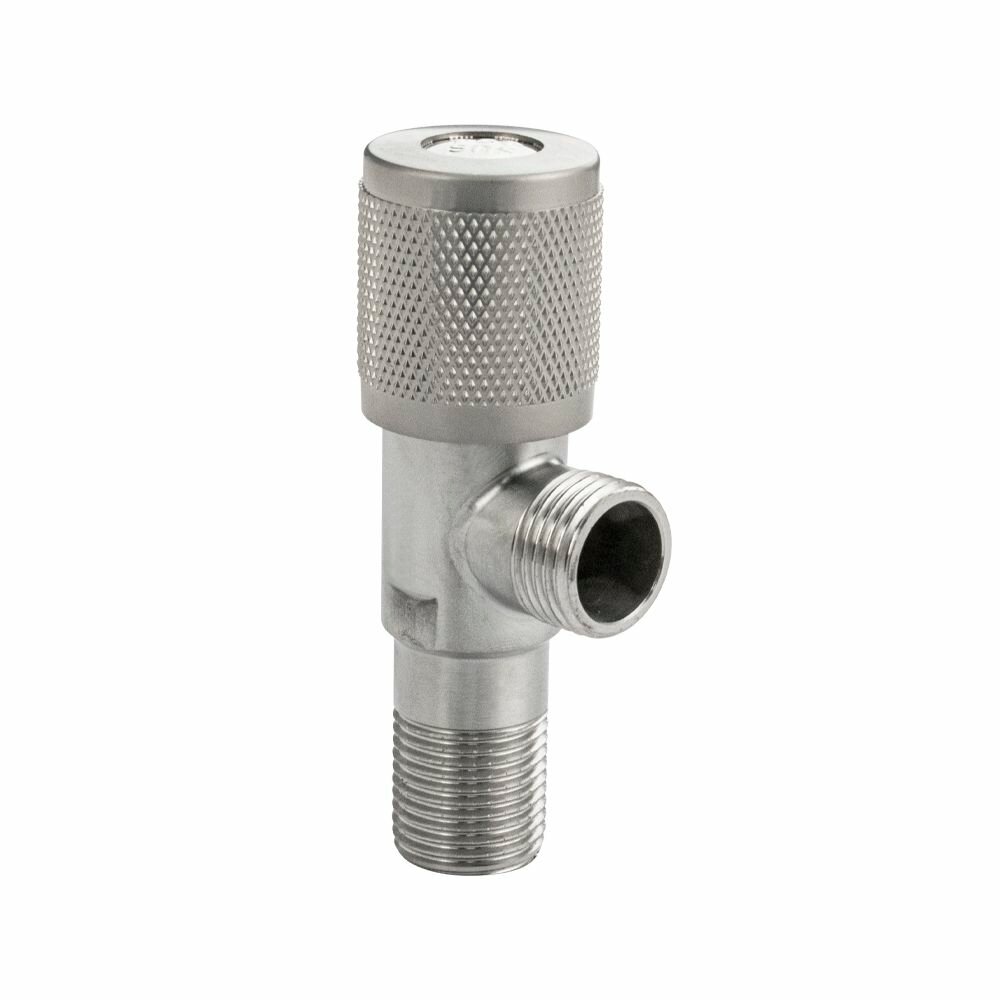 Кран металлокерамика МАК 1166 сатин угловой 1/2 х1/2 с отражателем из нержавеющей стали марки