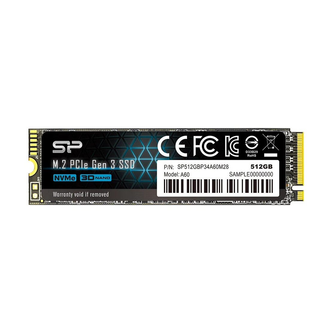 Твердотельный накопитель Silicon Power SP512GBP34A60M28, 512ГБ, M.2, скорость чтения 2200МБ/с