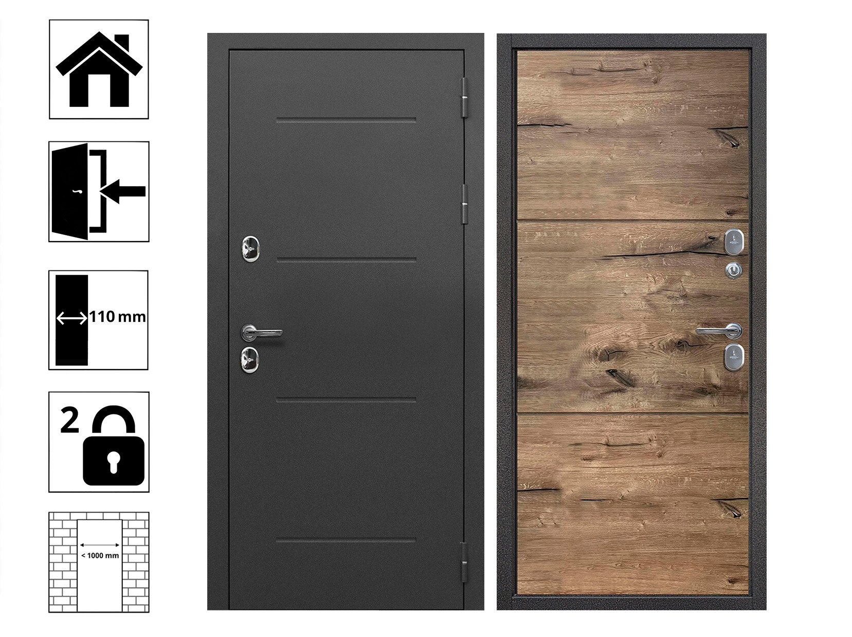 Дверь 11 см ISOTERMA Серебро Канадский Дуб пацифик горизонт 960R