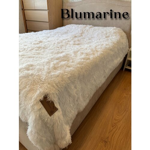 фото Плед-покрывало blumarine "мех-травка" мягкий на кровать, белый