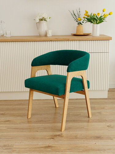 Изображение товара Стул кресло для кухни дома и офиса изумрудный/зеленый из велюра, 63х56х72 см, до 120 кг