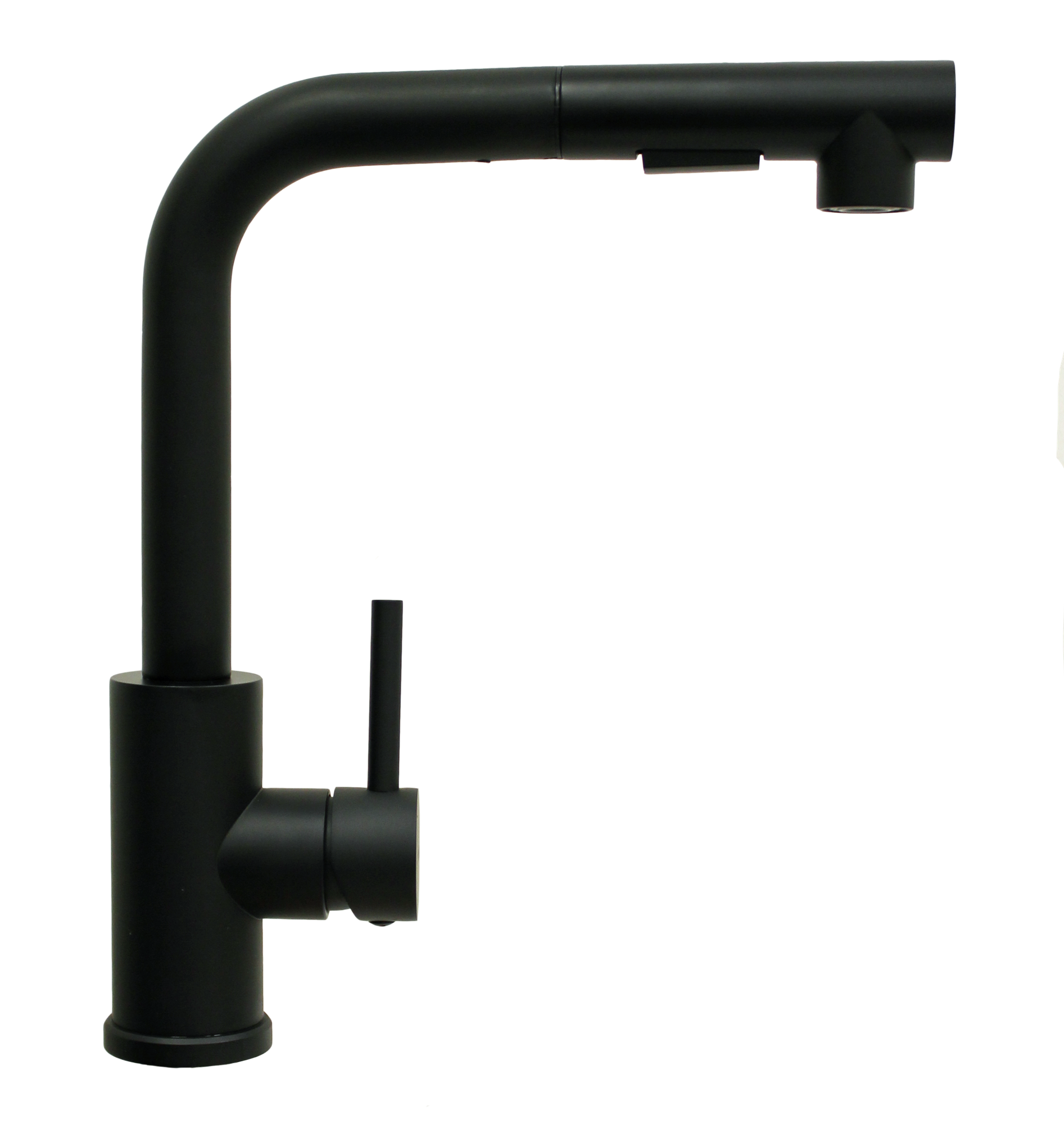 Смеситель NAVAQ однорукий д/кухни с выдв. изливом, мат. черный, нерж. сталь, бок. ручка