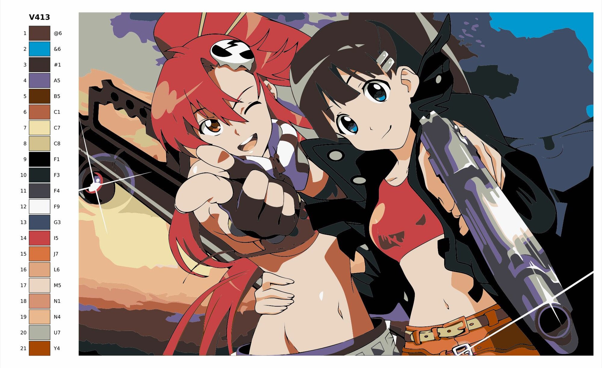 Картина по номерам V-413 "Аниме: Гуррен-Лаганн (Gurren-Lagann). Ёко и Киял Бачика (Yoko Littner, Kiyal Bachika)", 50x70 см