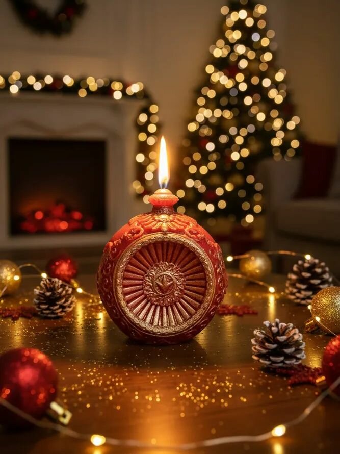 Новогодняя свеча красный шар 