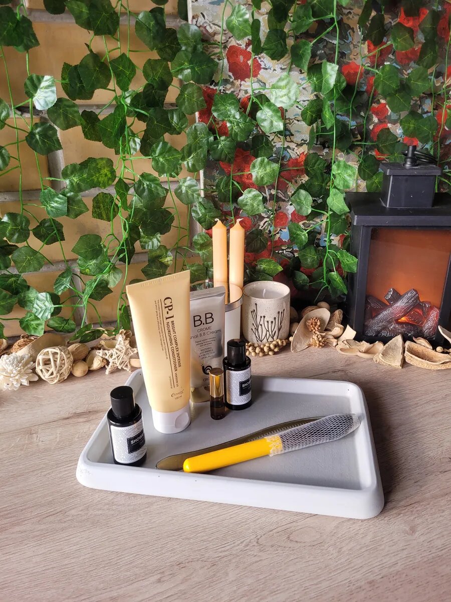 Декоративный прямоугольный поднос из бетона L