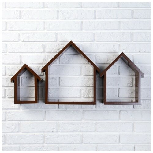 фото Набор настенных полок"домики" коричневые, 3шт, (37*33см, 30*25см, 26*17см) 2770459 . yandex market