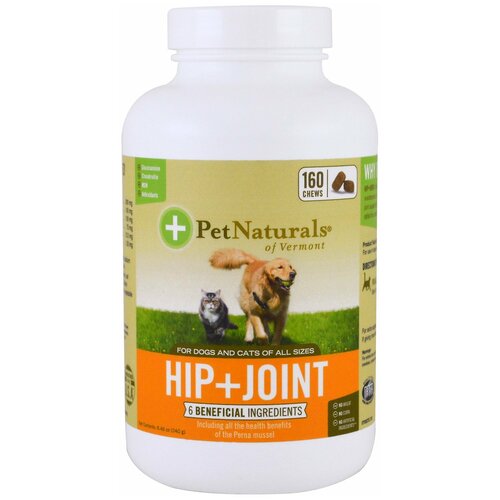Pet Naturals, Hip + Joint, добавка для поддержки здоровья суставов, для кошек и собак, около 160 жевательных таблеток, 240 г (8,46 унции)