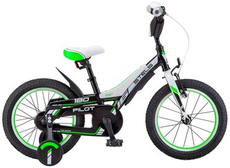 Детский велосипед STELS Pilot 180 16 V010 (2018) черный/зеленый 9" (требует финальной сборки)
