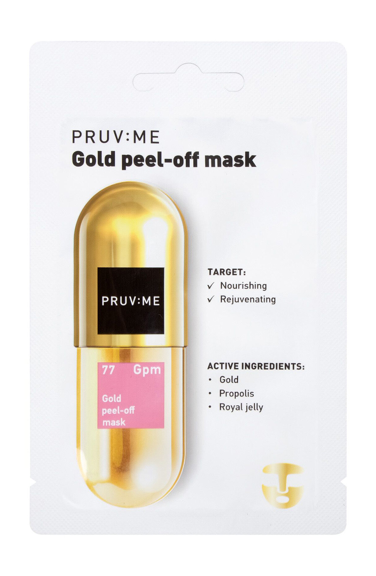 PRUV: ME 77 Gold peel-off mask Маска-пленка для лица с золотом и прополисом омолаживающая очищающая 10 г