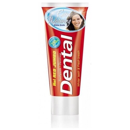 Зубная паста Dental Hot Red Jumbo Extra Whitening. Экстра отбеливание Rubella, 250 мл rubella зубная паста dental hot red jumbo propolis whitening прополис отбеливание 250 мл 2шт