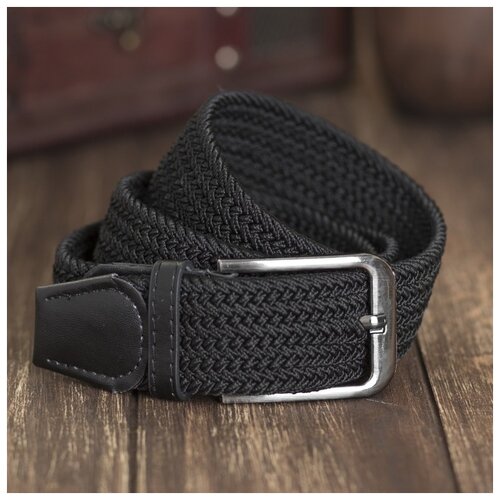 фото Ремень муж 07-07-02-01, 4*110*0,2см, резинка плетенка, пряжка металл, черный 2948344 сима-ленд