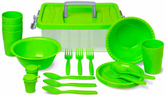 Набор посуды для пикника, туризма и рыбалки, корзина для пикника, зеленый
