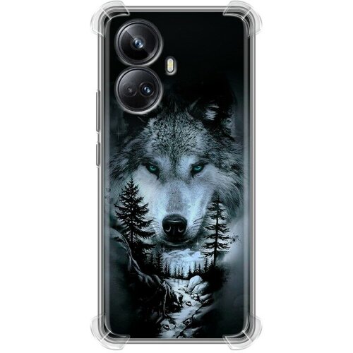 Дизайнерский силиконовый с усиленными углами чехол для Реалме 10 Про Плюс / Realme 10 Pro Plus Лесной волк