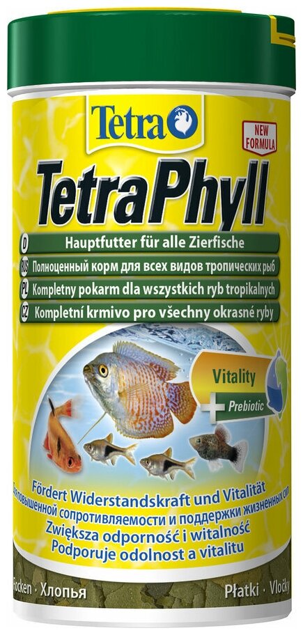 Tetra TetraPhyll основной корм для травоядных рыб, хлопья 250 мл