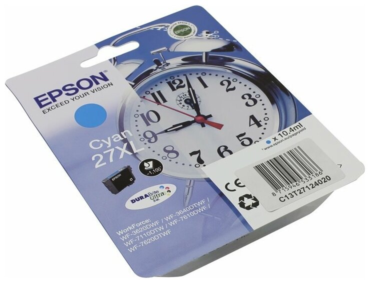 Картридж струйный Epson C13T27124020 голубой для Epson WF7110/7610/7620 (1100стр.) C13T27124020