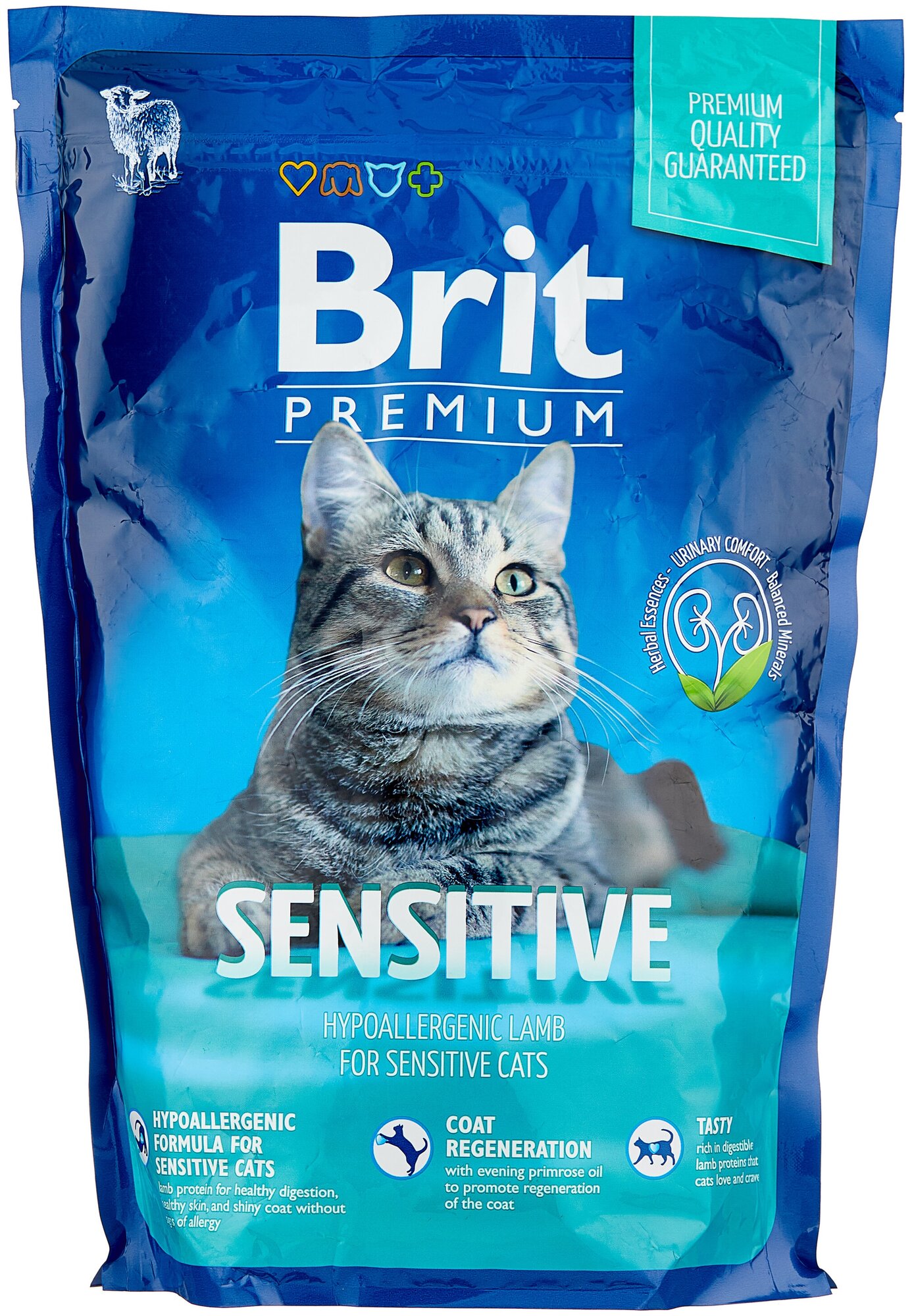 Сухой корм премиум класса Brit Premium Cat Sensitive с ягненком и индейкой для взрослых кошек с чувствительным пищеварением 0,8 кг - фотография № 1