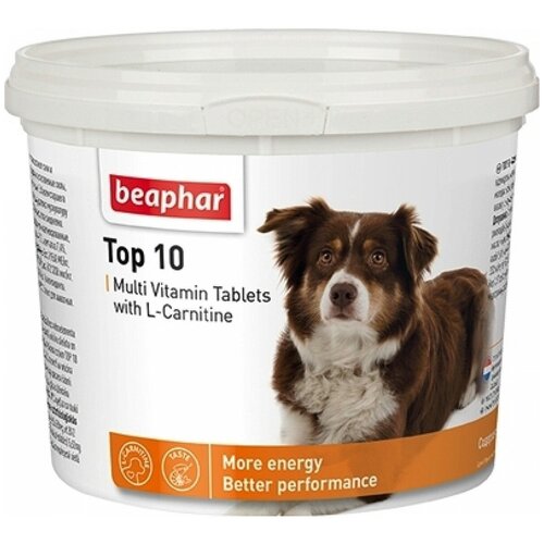 Кормовая добавка Beaphar Top 10 Multi Vitamin с L-карнитином для собак , 750 таб. лакомство beaphar senior doggy s для собак старше 7 лет минеральное с l карнитином 75 таб